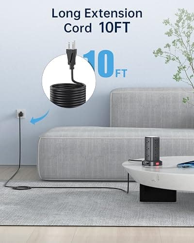 AnnTane Surge Protector Power Strip 10 FT Cord, Power Strip Tower with 4 USB Ports (1USB C), Extension Cord with 12 AC Multiple Outlets, Home Office Supplies Desk Accessories, Dorm Room Essentials thumbnail 5