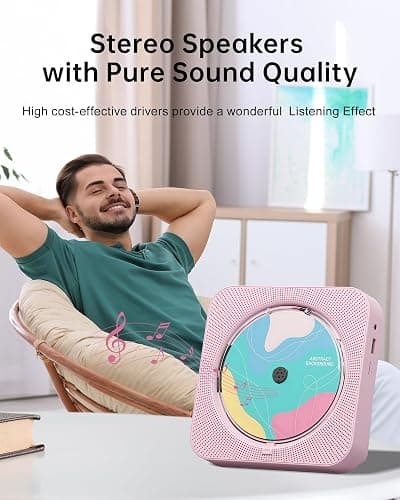 CD Player Portable with Bluetooth 5.1Desktop CD Player with HiFi Sound Speakers,Remote Control,Dust Cover,LED Display,Boombox FM Radio,USB/AUX for Home (Pink) thumbnail 2