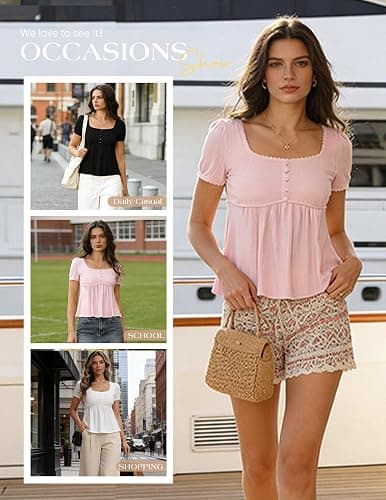 Belle Poque Women's Summer Cute Tops Short Sleeve Babydoll Peplum Top 2026 Square Neck Casual Shirts Teen Top Tee thumbnail 6