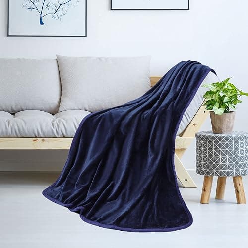 PiccoCasa Flannel Fleece Blanket Soft Lightweight Warm Fuzzy Blanket for All-Seasons, Luxury Comfy Decorative for Couch Living Room Navy Blue Single (130 x 150cm) thumbnail 2