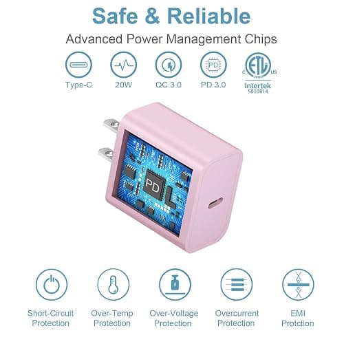 iPhone 17 16 15 Charger Fast Charging Type C Chargers USB C Charger Block iPhone Air Chargers with 2 Pack 6FT Cable for iPhone 17/17 Plus/17 Pro Max/16/16 Plus/16 Pro Max/15 Pro Max/iPad Pro(Pink) thumbnail 5