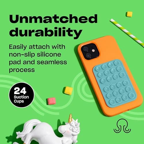 OCTOBUDDY Classic - Silicone Suction Phone Case Adhesive Mount - Hands-Free, Strong Grip Holder for Selfies & Videos - iPhone & Android Compatible - 2.25″ x 3.25″, Pastel Turquoise thumbnail 4