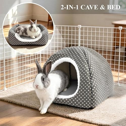 Tierecare Rabbit Hideout Large Bunny Bed Washable Rabbit House | Fleece Hiding Hut for Indoor Bunnies Guinea Pigs, Small Animal Hideaway thumbnail 3