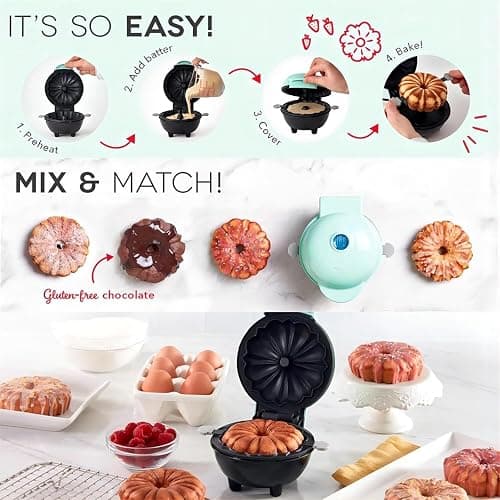 Cake Maker Lava Cake Maker Mini Donut Maker Waffle Maker Pancakes Maker Machine for Breakfast, Snacks, Desserts Non-stick Surface, Cake Machine, Double-sided Heating, Pink thumbnail 2