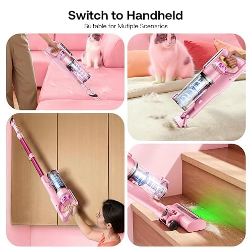 Trucozie Cordless Vacuum Cleaner, Self-Standing Lightweight Stick Vacuum with 50 mins Runtime, Powerful Suction, Anti-Tangle Wireless Vacuum for Home, Hardwood Floor, Carpet, Pet Hair, Pink thumbnail 7