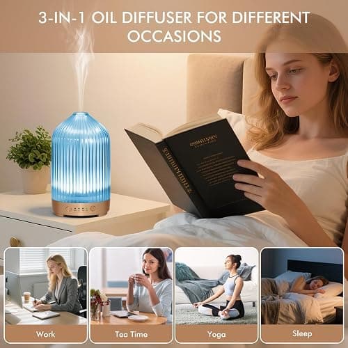 Glass Essential Oil Diffuser 200ml-Ultrasonic Aroma Diffuser with Glass Dome, Aromatherapy Diffuser with 4 Timers 7 Color LED Lights Auto Shut-Off Protection for Home Office Yoga Gift for Women thumbnail 5