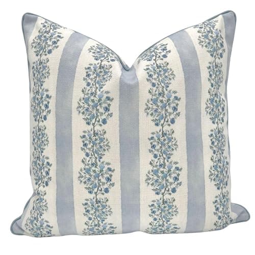 Jillien Harbor “The Juliet” Floral Block Print Pillow Cover – Soft Blue and Off-White Decorative Throw Pillow Cover – Grandmillennial Home Decor, 20" x 20" - Image 1
