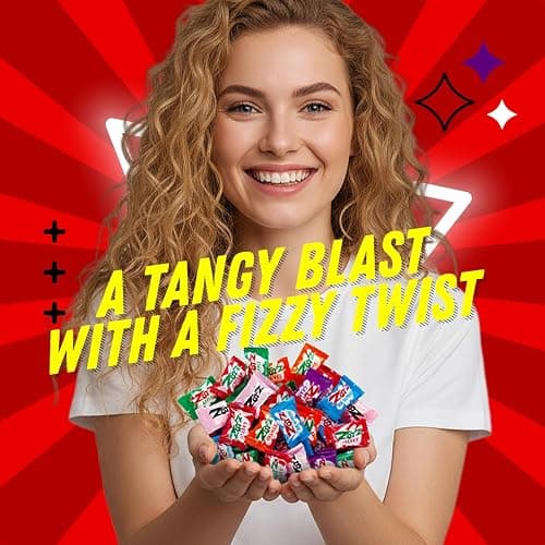 Zotz Fizzy Bulk Candy (Assorted, 100 Units)- Hard Candy Individually Wrapped- Assorted 7 Fruit Flavors, Cherry, Watermelon, Strawberry, Blue Raspberry, Apple, Orange & Grape- From Italy Since 1970 thumbnail 5