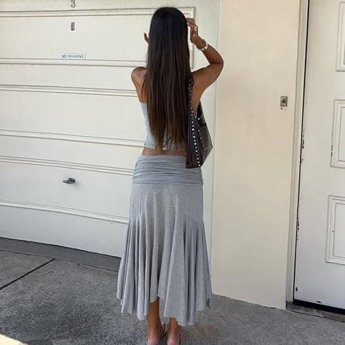 Buzoh Womens Two Piece Sets Sleeveless Cami Top and Asymmetrical Midi Skirt Summer Vacation Matching Outfit thumbnail 6
