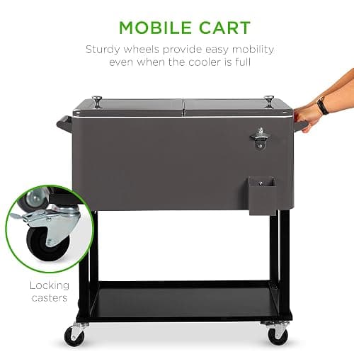 Best Choice Products 80-Quart Outdoor Steel Rolling Cooler Cart w/Ice Chest, Bottle Opener, Catch Tray, Drain Plug, Locking Wheels thumbnail 2