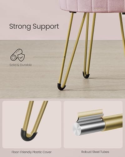 SONGMICS Vanity Stool Chair, Small Ottoman Stool with Storage, Velvet Makeup Stool, 15.4 Dia. x 17.5 H Inches, Jelly Pink ULOM003R01 thumbnail 5
