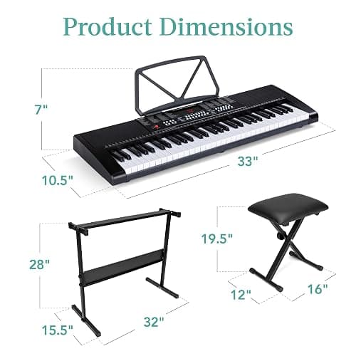 Best Choice Products 61-Key Electronic Keyboard Piano Portable Electric Keyboard Complete Beginner Set w/LED Screen, Stand, Bench, Headphones - Black thumbnail 7