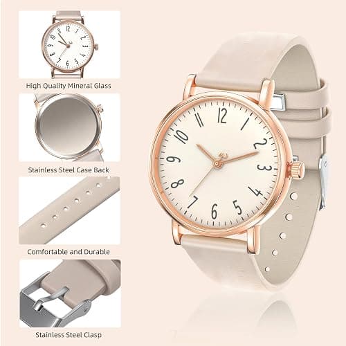 SZJhongfeng Women's Waterproof Gold Analog Watch - Leather Strap,3 Hand,Small Watch with White Dial, Fashion Quartz Wristwatch for Women. thumbnail 3