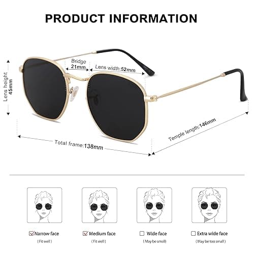 SOJOS Square Polarized Sunglasses for Women Men Small Hexagonal Polygon Shades SJ1072 - Black - 52 Millimeters thumbnail 5