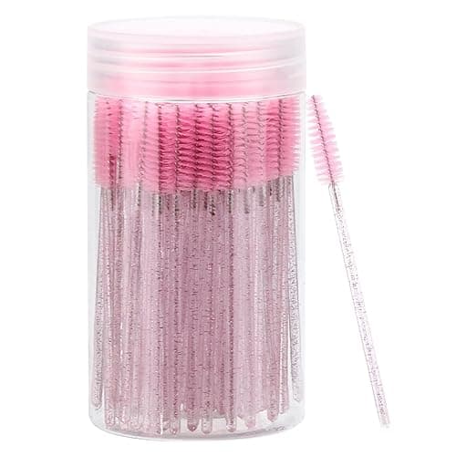 100 Pcs Disposable Mascara Wands, Crystal Eyebrow Spoolies Brush for Eyelash Extensions, Pink Lash Brushes with Container - Image 1