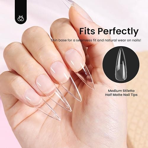 Beetles Gel Nail Tips Etch-X, Stiletto Medium, 576Pcs 12 Sizes | Pre-Etched Half Matte Soft Acrylic False Nail Tips Easy DIY Press On Nail Extensions Salon Gift for Women thumbnail 6