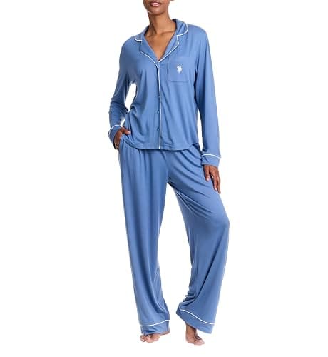 U.S. Polo Assn. Womens Pajama Set Long Sleeve Button Up Top and Pajama Pants - Image 1