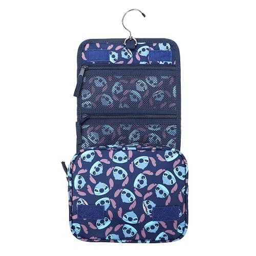 Bioworld Disney Stitch Character Heads All-Over Print Blue 8.2" Folding Hanging Toiletry Kit - Image 1
