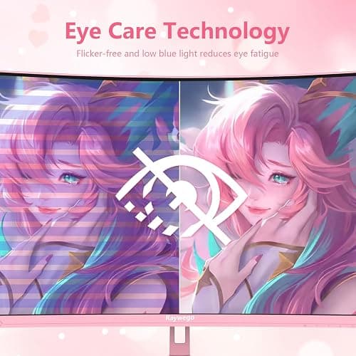 Raywego Pink 27 inch Curved Gaming Monitor 180Hz,QHD 1080P,1800R LED Display,Pink Computer Monitor,1ms (MPRT),FreeSync,Eye-Care Technology, DP, HDMI Port for Gaming Home Office,VESA(75mm×75mm) thumbnail 7