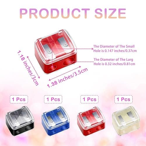 Makeup Pencil Sharpener, 4 Pack Dual Hole Cosmetic Pencil Sharpener for Lip Liner Eyeliner and Brow Pencils, Cosmetic Manual Tools for Women and Makeup Artists,Stainless Steel Blades and Plastic Cover thumbnail 2