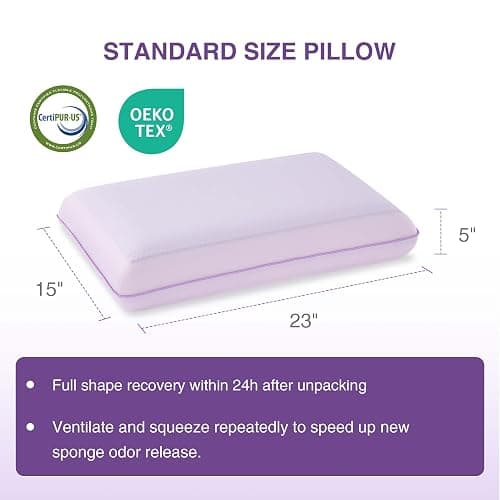 Cooling Pillow for Sleeping, Gel Memory Foam Pillow with Reversible Cover, Neck Support for Side, Back and Stomach Sleepers, Removable & Machine Washable Cover, Bed Pillows for Hot Sleepers, Purple thumbnail 2
