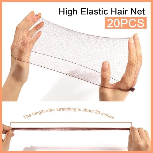 Teenitor Hair Net Set, Includes 20 Pcs Individually Packaged Hair Nets (20 inches) & 40 Pcs Hair Pins for Women Girls, Bun Maker, Brown thumbnail 2