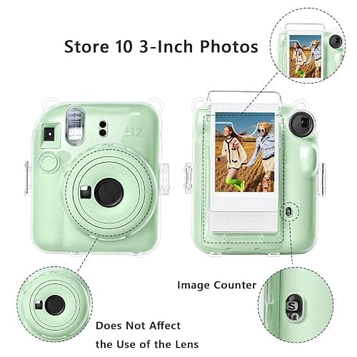 Rieibi Clear Case Compatible with Fuji Instax Mini 12, Hard Carrying Case Bag for Fujifilm Instax Mini 12 Instant Camera, PC Cover with Photo Storage Pocket & Clear Strap thumbnail 2