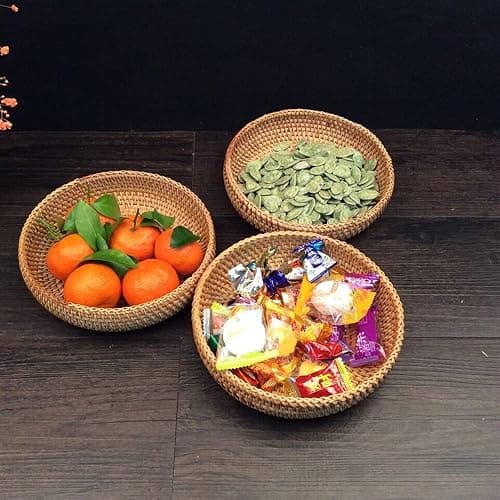Small Round Keys Basket for Entryway Woven Baskets for Organizing Tabletop Decorative Wicker Organizer Basket for Keys Wallet Cell Phone for Fruit Candy Cracker thumbnail 5