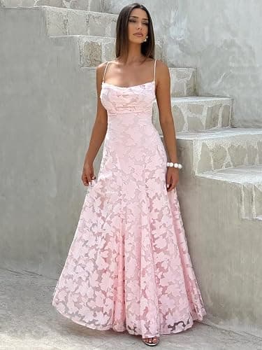 Mollyevers Spaghetti Strap Bridesmaid Dresses for Women Long Maxi Jacquard Formal Wedding Guest Dress thumbnail 5