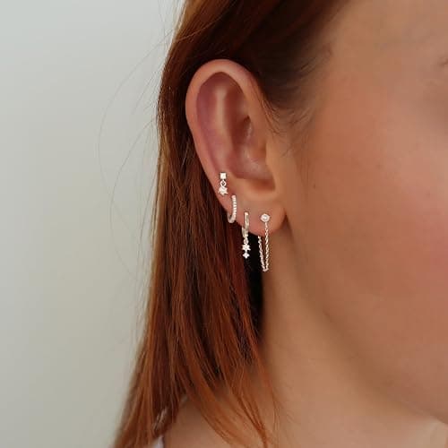 SELFROSE Gold Earrings for Women Trendy,Dainty Dangle Earrings 14K Gold Plated Huggie Hoop Earrings Hypoallergenic Cartilage Earring Set Cute Drop Dangle Earrings Simple Cross Heart Earrings Jewelry - pearl-sl thumbnail 5