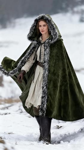 Medieval Hooded Cloak Renaissance Viking Cloak Fur Cape with Hood for Men and Women thumbnail 3
