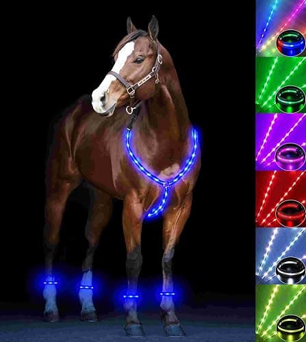 5pcs LED Horse Breastplate Collar & Leg Band, 7 Colors in 1 Light up Horse Tack Set, USB Rechargeable LED Horse Harness & Leg Strap - Added Visibility & Safety for Night Horse Riding - Image 1