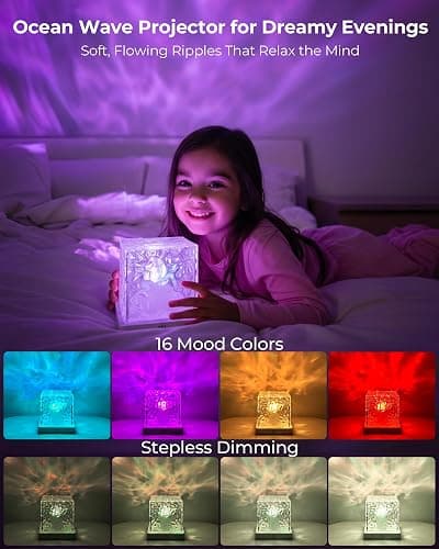 Rechargeable Shower Mood Light Cube, Ocean Wave Projector Lamp Cordless | 16 Colors, No Wiring, Waterproof, Remote & Touch Control, Spa-Like Shower Lamp for Bathroom, Bathtub, Bedroom, Relaxing thumbnail 3
