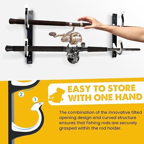 QudraKast Horizontal Fishing Rod Holder for Garage Wall Ceiling Mount - Fishing Pole Holders Fishing Rod Rack Holds Up to 4 Rods or Combos, Ideal Fishing Gift (2pack) thumbnail 3