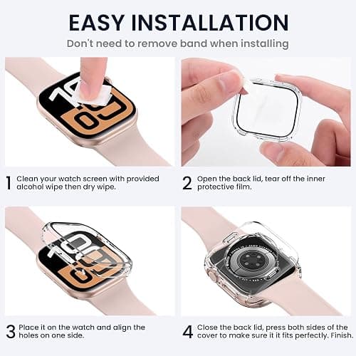 Tensea (2 in 1) for Waterproof Apple Watch Screen Protector Case Series 11/10 42mm Accessories, 360 Front and Back, iWatch PC Face Cover with Tempered Glass for Women Men, 42 mm thumbnail 7
