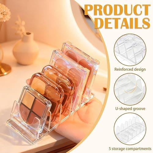 LOURCQVO Makeup Organizer, Slanted Eyeshadow Palette Organizers with 5 Slot Display Cases, Cosmetic Make Up Storage Holder Fit Cd, Vanity, Drawer, Counter, 4 Pack thumbnail 4