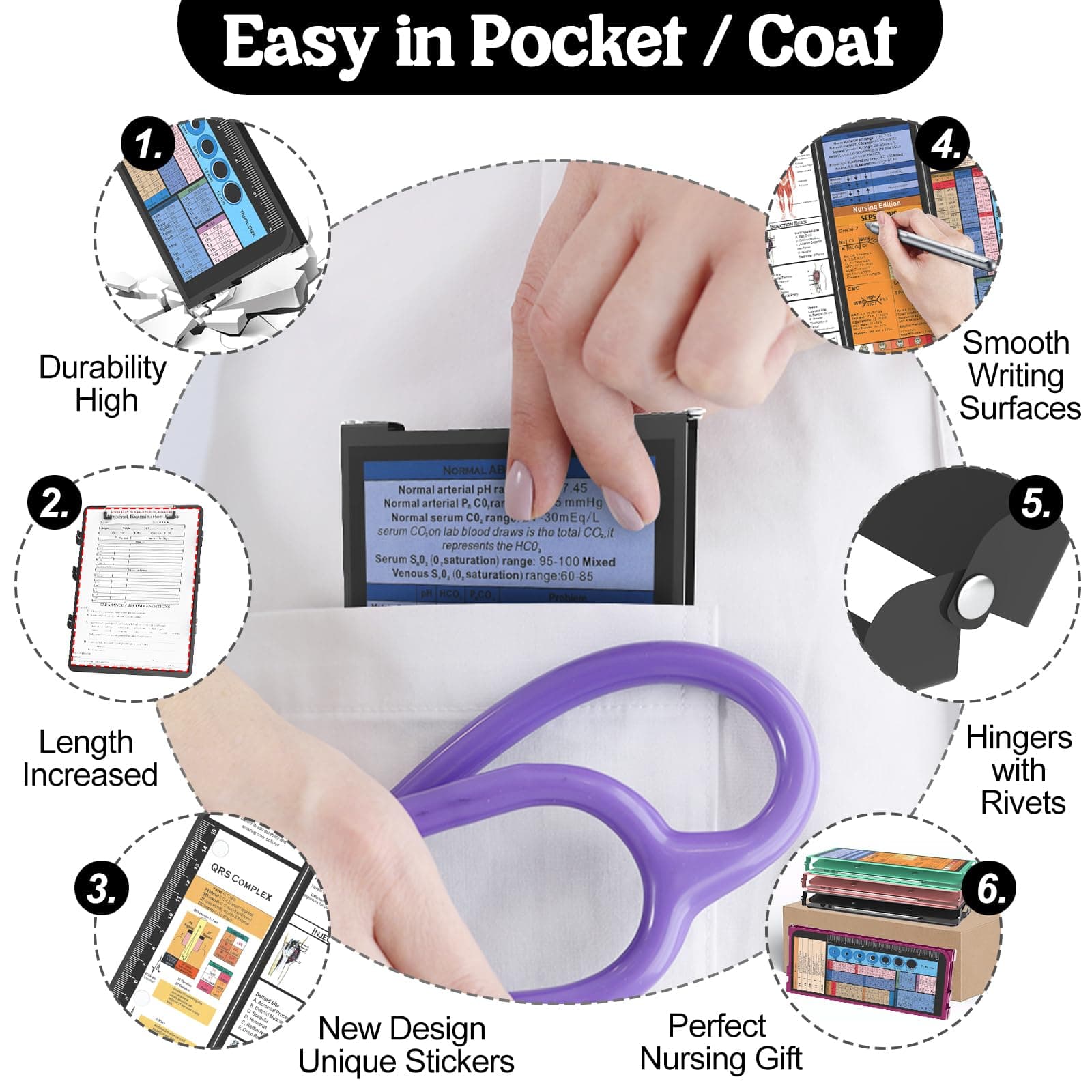 NECEG Nursing Clipboard Foldable, 4 Layers Aluminium, Black, Up to Letter Size (8.5 x 11 inches), Holds 150 Sheets, Low Profile Clip, Nurse Clipboard thumbnail 3