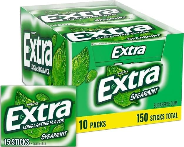 EXTRA Gum Spearmint Sugarfree Chewing Gum Bulk, 15 Count, 10 Pack | Long Lasting Mint Flavor for Fresh Breath, Individually Wrapped Packs for Sharing, Great for School, Work and Travel - Image 1