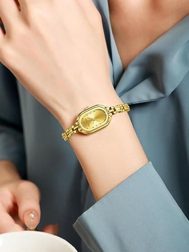 CARLIEN Women Vintage Petite Bracelet Gold Dainty Watch Small Oval Analog Quartz Watch Luxury Waterproof Ladies Diamonds Wristwatch thumbnail 5