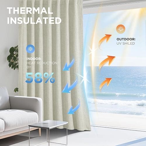 Joydeco Blackout Curtains for Bedroom - 84 Inch Long 100% Light Blocking 2 Panels Light Beige Drapes, Thermal Insulated Room Darkening Curtains, Linen Textured for Living Room, Rod Pocket & Back Tabs thumbnail 4