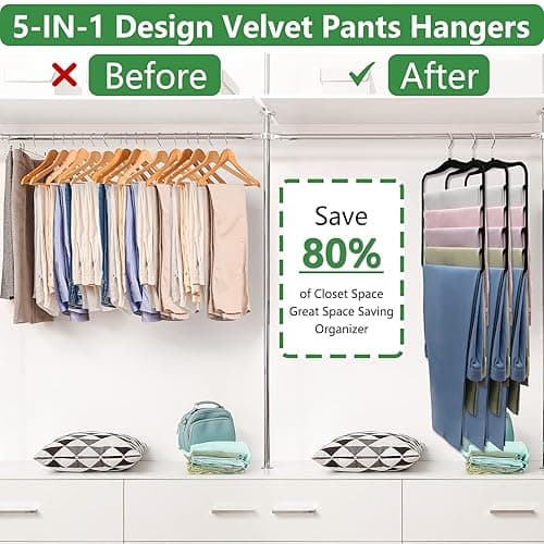 Closet Organizers and Storage,3 Pack Organization and Storage Pants-Hangers-Space-Saving,Velvet Hanger for Dorm Room for College Students Girls Boys Guys Hanging Jean Scarf - Black - Large thumbnail 2