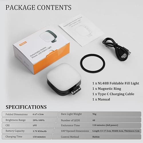 Magnetic Selfie Light Compatible with MagSafe for iPhone – Rechargeable LED Fill Light with Mirror, CRI≥95, 5 Color Temps, Foldable Ring Light thumbnail 9