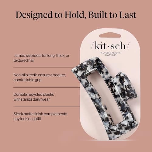 Kitsch Jumbo Hair Clip for Women – Recycled Plastic Hair Claw Clip - All-Day Strong Hold, Durable Non-Slip Grip for Thick & Thin Hair - Black, 1pc thumbnail 5
