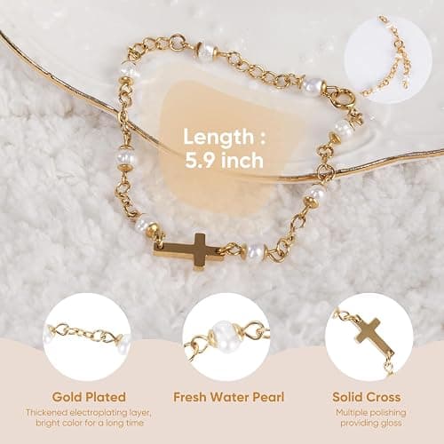 Cafzed Baby Baptism Bracelet with Cross - Baptism Gifts for Girl, Baby Gift for Infant Boys, Toddler Gift Set with Pearl and Poem Card, Christening and Baby Dedication Gifts for Girls with Gift Box thumbnail 3