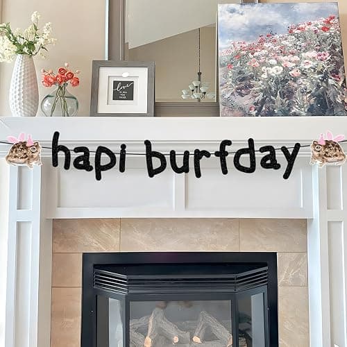 Happy Birthday Banner Pre-Strung Black Glitter Funny Hapi Burfday Birthday Decorations for Frog Lovers Bday Party Decor thumbnail 2