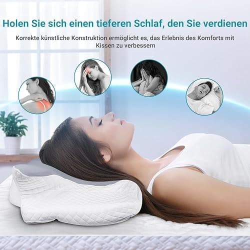 botatio Memory Foam Kissen Ergonomisches Nackenkissen Kopfkissen, Memory Foam Pillow Kopfkissen für Seiten, Orthopädisches Kissen Rücken & Bauchschläfer zur Verbesserung 62x41x13/11 cm, Grau-Weiß thumbnail 3