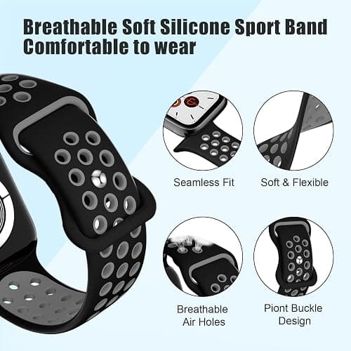 DigiHero Sport Straps Compatible with Apple Watch Straps 44mm 46mm 42mm 40mm 45mm 41mm 38mm 49mm Women Men, Breathable Soft Silicone for iWatch Series 11 10 9 8 7 6 5 4, Ultra SE 3 2 1 thumbnail 2
