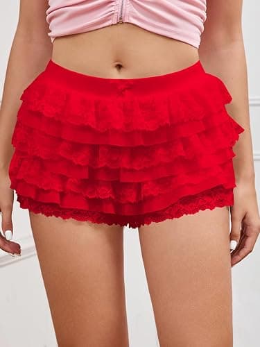 Women Y2K Lace Multi-Layered Bloomers, Lolita Ruffle Shorts, Sexy Short Pumpkin Pants, Elastic Waist Sweet Pettipants thumbnail 5