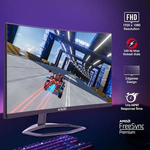 Kado 25" Class Dual Gaming Monitor Setup - 2-Pack 24.5" Curved 1500R 240Hz 1ms 1920x1080 Computer Monitor, Parallel Gaming AMD FreeSync Premium Panoramic, VESA Mount HDMI DisplayPort Built-in Speakers thumbnail 2