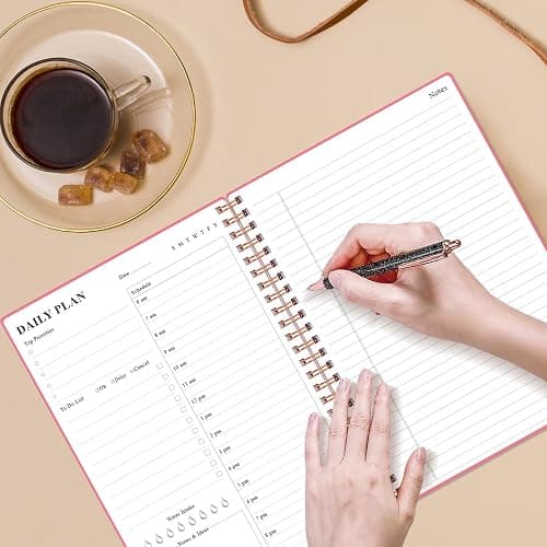 Daily Planner Undated - B5 To Do List Notebook Hourly Schedules, Spiral Appointment Planner for Women and Men, PVC Hardcover, Inner Pocket, Elastic Closure, 7" x 10", Pink thumbnail 2